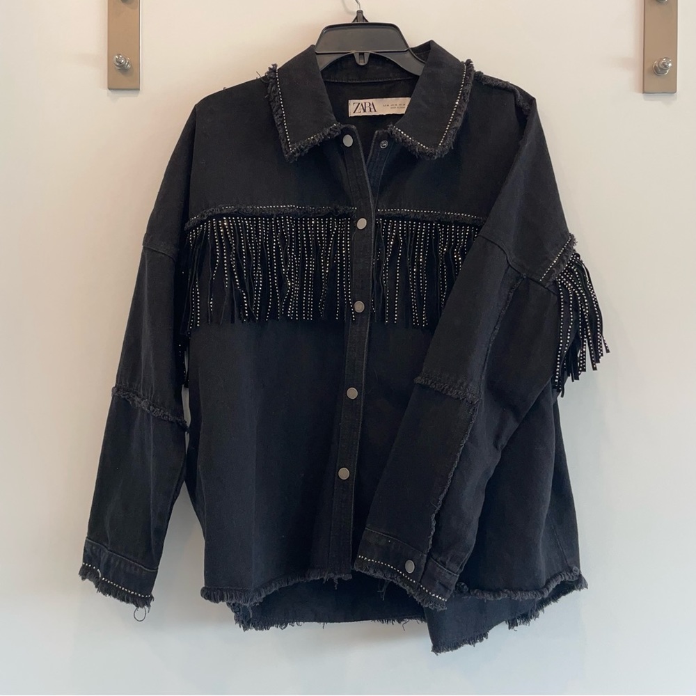 Zara black Jean jacket with fringe